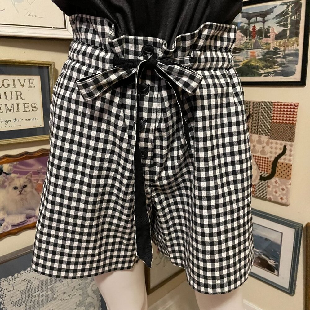 Rag & Bone Womens Black & White Gingham Paperbag 100% Cotton Waist Shorts Size 4